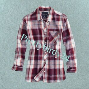 Retro AEO Maroon Epic Plaid Flannel Button Down Shirt